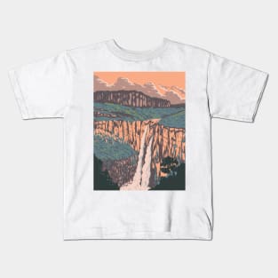 Salto Ii Waterfall in Chapada Dos Veadeiros National Park Golas Brazil WPA Art Deco Poster Kids T-Shirt